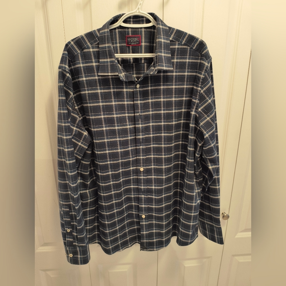 Men's Untuckit Blue Plaid Shirt XXL